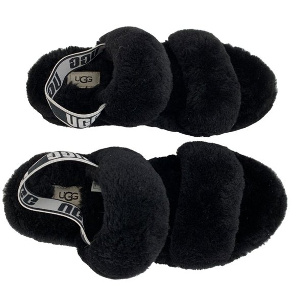 UGG Womens Fluff Oh Yeah Slide Slippers Sherpa Black Size 8 EUC $120 6806 Sling - Picture 8 of 12